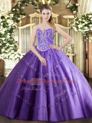 Ball Gowns Vestidos de Quinceanera Lavender Sweetheart Tulle Sleeveless Floor Length Lace Up