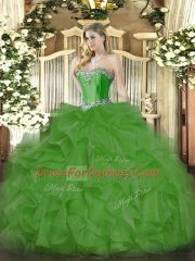 New Arrival Green Sleeveless Organza Lace Up Quinceanera Dress for Military Ball and Sweet 16 and Quinceanera