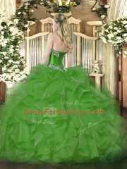 New Arrival Green Sleeveless Organza Lace Up Quinceanera Dress for Military Ball and Sweet 16 and Quinceanera