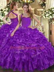 Floor Length Ball Gowns Sleeveless Purple Sweet 16 Dress Lace Up