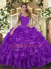 Floor Length Ball Gowns Sleeveless Purple Sweet 16 Dress Lace Up
