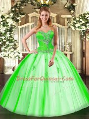 Glorious Ball Gowns Tulle Sweetheart Sleeveless Beading Floor Length Lace Up Quince Ball Gowns