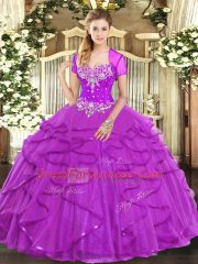 Vintage Sleeveless Lace Up Floor Length Beading and Ruffles 15 Quinceanera Dress