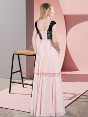 Smart Champagne Lace Up Scoop Lace and Belt Prom Evening Gown Chiffon Sleeveless