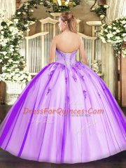 Lilac Tulle Lace Up 15 Quinceanera Dress Sleeveless Floor Length Beading