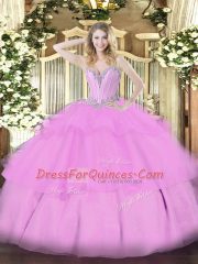 Edgy Tulle Sleeveless Floor Length 15th Birthday Dress and Beading and Ruffled Layers