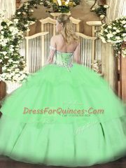 Edgy Tulle Sleeveless Floor Length 15th Birthday Dress and Beading and Ruffled Layers