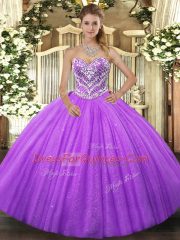Fashion Sweetheart Sleeveless 15 Quinceanera Dress Floor Length Beading Lavender Tulle