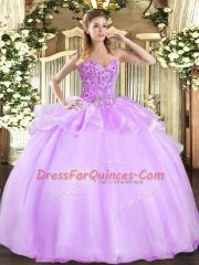Wonderful Lilac Sweetheart Neckline Embroidery Quinceanera Gowns Sleeveless Lace Up