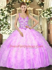 Cute Sleeveless Lace Up Floor Length Beading and Ruffles Quinceanera Gown