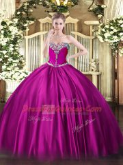 Floor Length Fuchsia Quinceanera Gowns Sweetheart Sleeveless Lace Up
