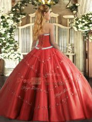 Luxury Hot Pink Ball Gowns Appliques Ball Gown Prom Dress Lace Up Tulle Sleeveless Floor Length