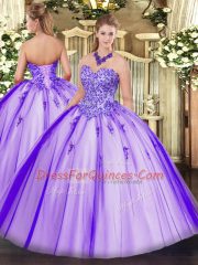 Appliques Vestidos de Quinceanera Lavender Lace Up Sleeveless Floor Length