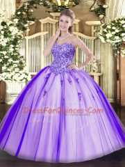 Appliques Vestidos de Quinceanera Lavender Lace Up Sleeveless Floor Length