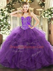 Fabulous Sweetheart Sleeveless Lace Up 15th Birthday Dress Eggplant Purple Tulle