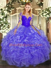 Ball Gowns Sweet 16 Dress Lavender Scoop Organza Long Sleeves Floor Length Lace Up