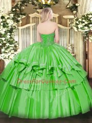 Sweetheart Sleeveless Sweet 16 Dresses Floor Length Beading and Ruffled Layers Orange Organza