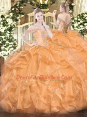 Clearance Orange Lace Up Vestidos de Quinceanera Beading and Ruffles Sleeveless Floor Length