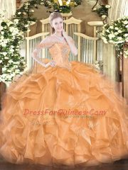 Clearance Orange Lace Up Vestidos de Quinceanera Beading and Ruffles Sleeveless Floor Length
