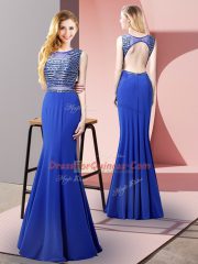 Royal Blue Dress for Prom Prom and Party with Beading Scoop Sleeveless Backless