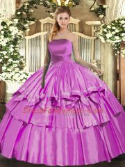 Wonderful Lilac Sleeveless Ruffled Layers Floor Length Quinceanera Gowns