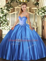 Blue Sweetheart Neckline Beading Ball Gown Prom Dress Sleeveless Lace Up