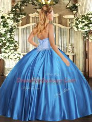 Blue Sweetheart Neckline Beading Ball Gown Prom Dress Sleeveless Lace Up