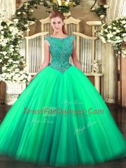 Tulle Sleeveless Floor Length 15 Quinceanera Dress and Beading