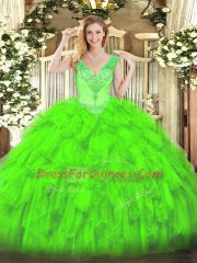 Sleeveless Floor Length Beading and Ruffles Lace Up Quinceanera Dress