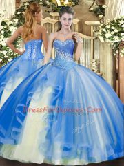 Baby Blue Sweetheart Neckline Beading and Ruffles Quinceanera Dress Sleeveless Lace Up