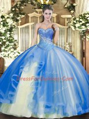 Baby Blue Sweetheart Neckline Beading and Ruffles Quinceanera Dress Sleeveless Lace Up