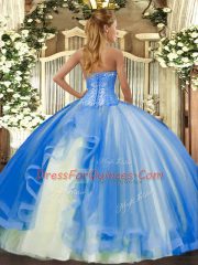 Baby Blue Sweetheart Neckline Beading and Ruffles Quinceanera Dress Sleeveless Lace Up