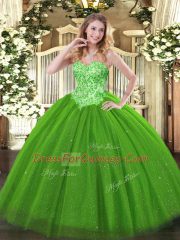 Glorious Green Sleeveless Floor Length Appliques Lace Up Quinceanera Dress