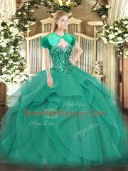 Turquoise Quinceanera Gowns Military Ball and Sweet 16 and Quinceanera with Beading and Ruffles Sweetheart Sleeveless Lace Up