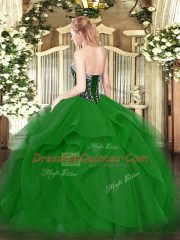 Turquoise Quinceanera Gowns Military Ball and Sweet 16 and Quinceanera with Beading and Ruffles Sweetheart Sleeveless Lace Up