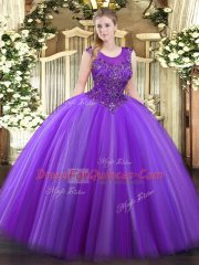 Sleeveless Floor Length Beading Zipper Sweet 16 Dress with Eggplant Purple