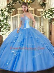 Top Selling Floor Length Lace Up Sweet 16 Quinceanera Dress Baby Blue for Military Ball and Sweet 16 and Quinceanera with Beading and Ruffles