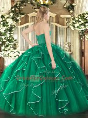 Stylish Blue Strapless Neckline Ruffles Sweet 16 Dress Sleeveless Zipper