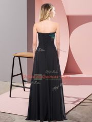 Black Chiffon Lace Up Prom Party Dress Sleeveless Floor Length Embroidery