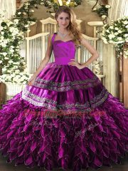 Most Popular Sleeveless Lace Up Floor Length Embroidery and Ruffles 15 Quinceanera Dress