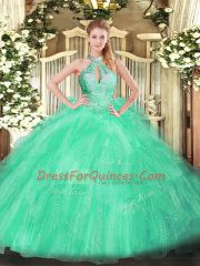 Organza Sleeveless Floor Length 15 Quinceanera Dress and Beading and Ruffles