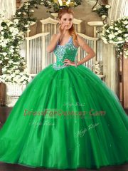 Green Sleeveless Beading Floor Length Vestidos de Quinceanera