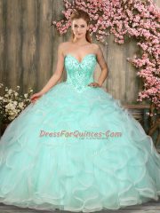 Discount Apple Green Lace Up Sweetheart Beading and Ruffles Quinceanera Gown Tulle Sleeveless