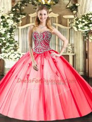 Floor Length Coral Red Quinceanera Dress Sweetheart Sleeveless Lace Up