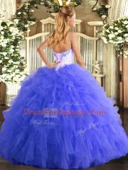 Pretty Blue Sweetheart Lace Up Beading and Ruffles 15th Birthday Dress Sleeveless