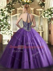 Traditional Green Tulle Lace Up Quince Ball Gowns Sleeveless Floor Length Beading