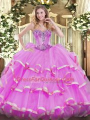 Sexy Lilac Sweetheart Lace Up Beading and Ruffles Quinceanera Dress Sleeveless