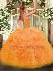Free and Easy Sleeveless Organza Floor Length Lace Up 15th Birthday Dress in Yellow Green with Beading and Ruffles