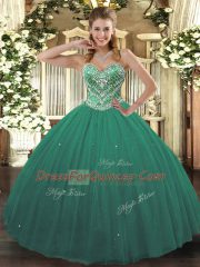 Turquoise Lace Up Sweetheart Beading Ball Gown Prom Dress Tulle Sleeveless
