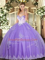 Dramatic Ball Gowns Quinceanera Gowns Lavender Sweetheart Tulle Sleeveless Floor Length Lace Up
